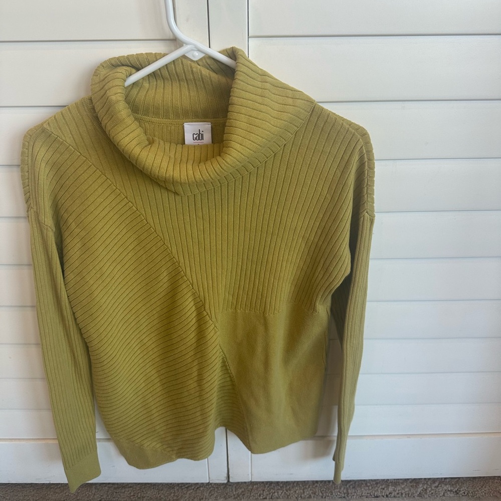 CAbi green, cowl neck sweater, comfortable, confident, Modest, sophisticated, S